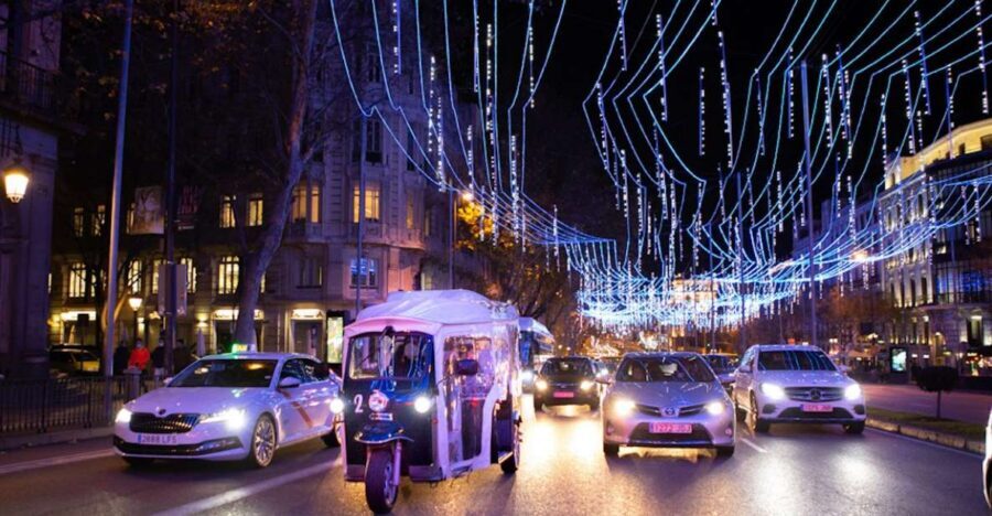 Madrid: Private Christmas Lights Tour by Eco Tuk-Tuk - Plaza Colón and the National Library: When Madrid Looks Like a Movie Set