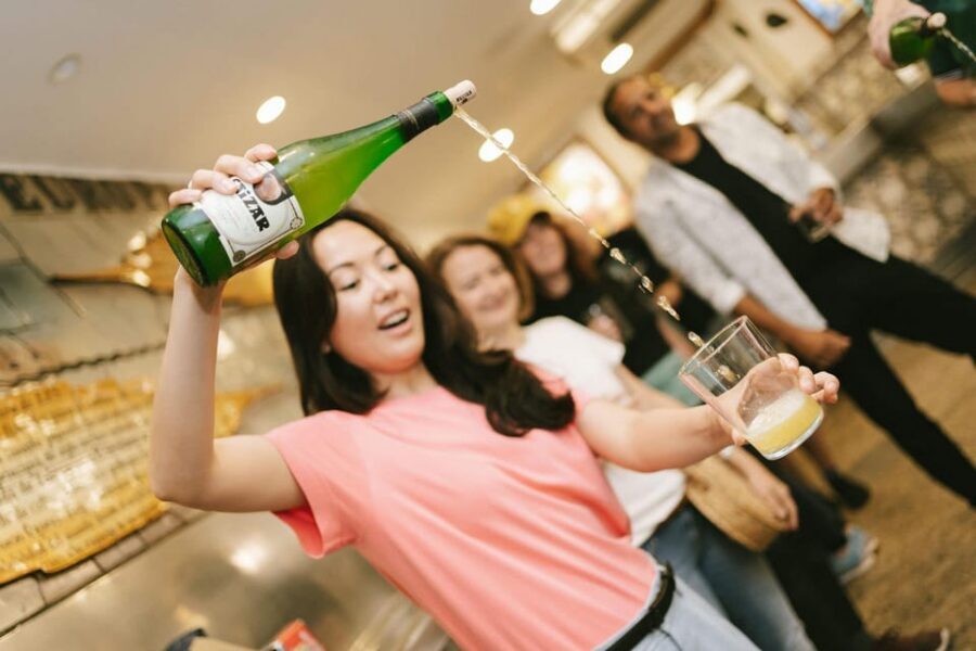 Madrid: Tapas, Taverns & History Tour - El Escarpín and the Asturias cider pour you get to try