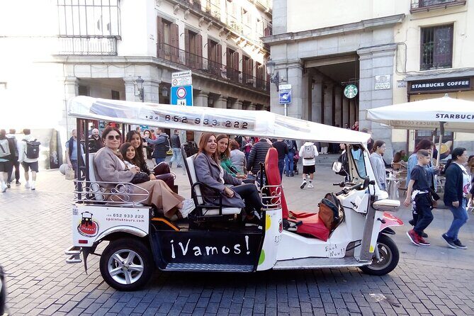 Tour Madrid in 2 hours! Electric Tuk - Fast, Fun, and Exclusive - Royal and religious Madrid in one sweep: Plaza de Santa Ana to Jardines de Sabatini